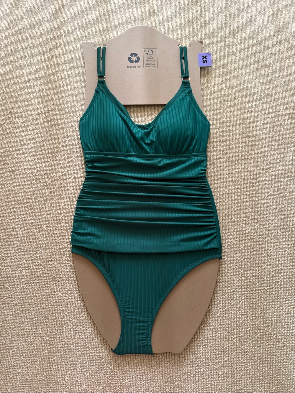 Ellen Tracy Green Ribbed One Piece Swimsuit XS NWT